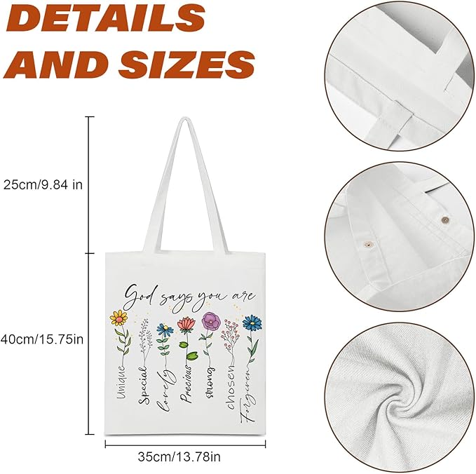 2 Pack Christian Bible Canvas Tote Bag for Women with Makeup Bag Gods Says You Are Bags Floral Tote Bag Aesthetic
