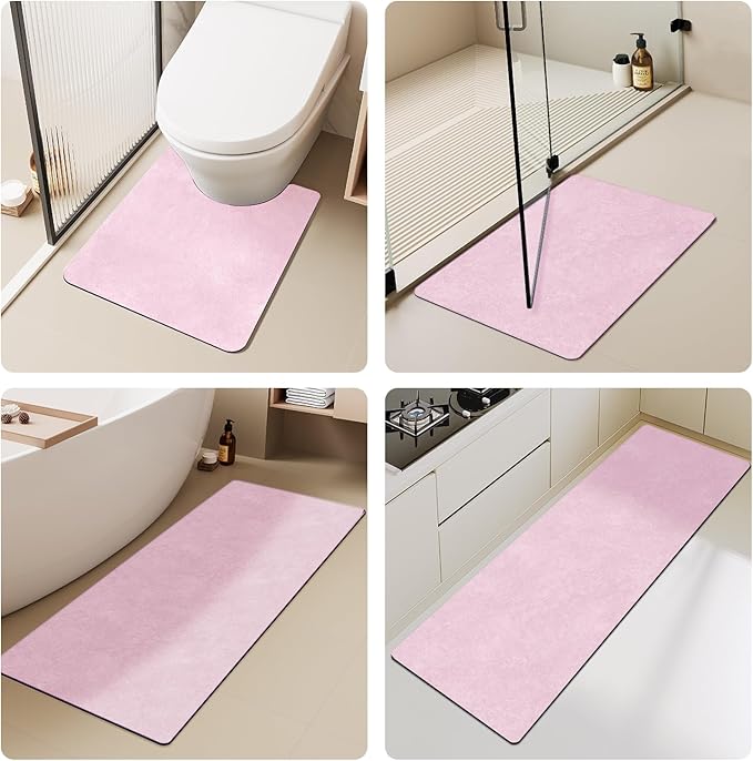 Pink Bath Mat, Bathroom Rugs Non Slip Washable Thin Absorbent Quick Dry Bath Mat Fits Under Door Bathroom Floor Mat Perfect for Bath, Shower, or Sink 16"x24" Pink