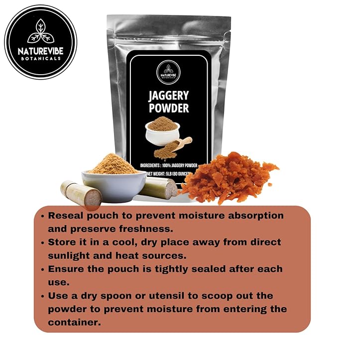 Naturevibe Botanicals Jaggery Powder, 5lbs | Pure and Raw Jaggery | Can be used as a Sweetener | Bulk Bag 80 Ounces