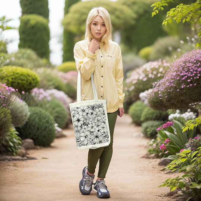 Canvas Tote Bag for Women, Aesthetic Tote Bag with Zipper Pocket for Grocery Travel Work Gift, Canvas Shopping Bag