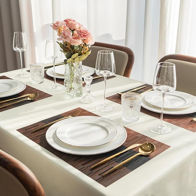 Placemats Set of 4 Vinyl/Plastic Woven Place Mats for Kitchen Table Indoor/Outdoor Washable Placemat Wipeable Dining Table Mats (Ombre Brown Black,4)