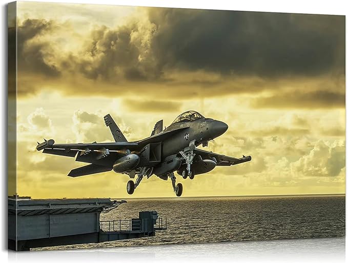 Airplane Canvas Wall Art Vintage Airplane Decor USA Military Fighter Airplane Wall Art Vintage Fighter Plane Picture Wall Art Jet Aircraft Room Decorations for Home Ready to Hang (28''H x 40''W)