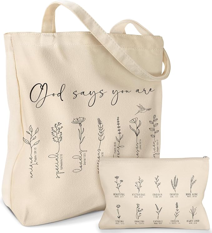 Aesthetic 2 Pack Canvas Tote Bag - with Makeup Zipper Pouch for Women Bag for Shopping, Gym, Travel, Vacation