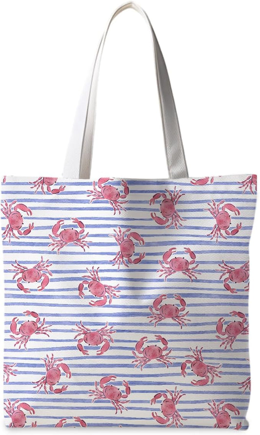 Beach Crab Tote Bag, Summer CrabsTote Bag for Women, Summer Crab Reusable Grocery Bags Shopping Bags