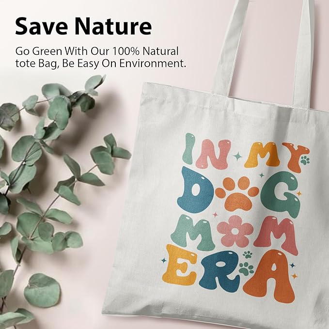 Dog Mom Canvas Tote Bags - Reusable Grocery Bags for Shopping, Funny Dog Lover Gifts for Women