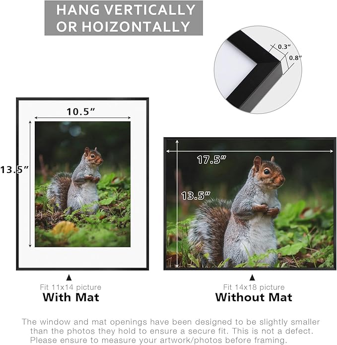 Golden State Art 14x18 Picture Frame 3 Pack - Aluminum Frames with 11x14 Removable Mats & Real Glass, Display 14x18 Posters or 11x14 Photos - Black Gallery Wall Frames for Home Office Decor