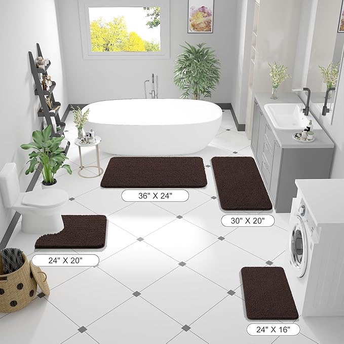 OLANLY Bathroom Rugs 70x24, Extra Soft Absorbent Chenille Bath Rugs, Rubber Backing Quick Dry, Machine Washable Bath Mats for Bathroom Floor, Tub and Shower, Home Decor Accessories, Brown