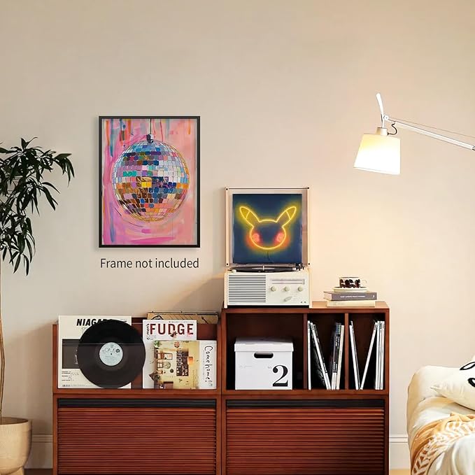 Sufeasdf Retro Pink Disco Ball Posters Cool Y2k Aesthetic Canvas Wall Art Fashion Pink and Orange Disco Ball Painting Prints for Girly Wall Decor 08x10 inch Unframed