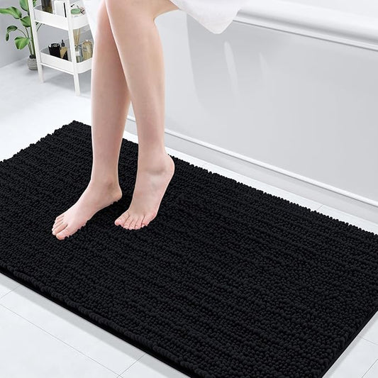 Arotive Luxury Chenille Bathroom Rug Mat, Extra Soft Thick Absorbent Shaggy Bath Rugs, Non-Slip Machine Wash Dry, Plush Bath Mats for Bathroom, Shower and Tub, 60x24, Black