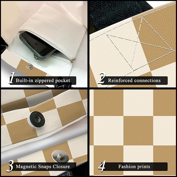 Canvas Tote Bag for Women，Cute Heavy-Duty Shoulder Bag with Zipper Pocket -Travel Tote for Grocery, Gym,Shopping