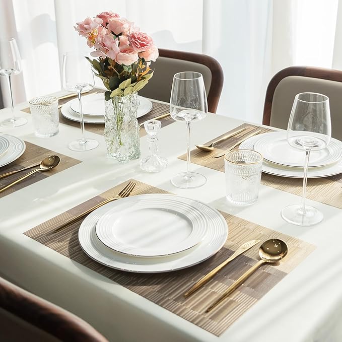 Placemats Set of 8 Vinyl/Plastic Woven Place Mats for Kitchen Table Indoor/Outdoor Washable Placemat Wipeable Dining Table Mats (Ombre Glod,8)