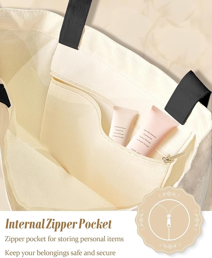 Aesthetic Canvas Tote Bag with Inner Pocket for Women, Cloth Cotton Totes Bag with Pattern for Shopping, Gym