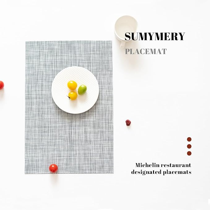 Placemats Set of 12 Vinyl/Plastic Woven Place Mats for Kitchen Table Indoor/Outdoor Washable Placemat Wipeable Dining Table Mats (Grey,12)