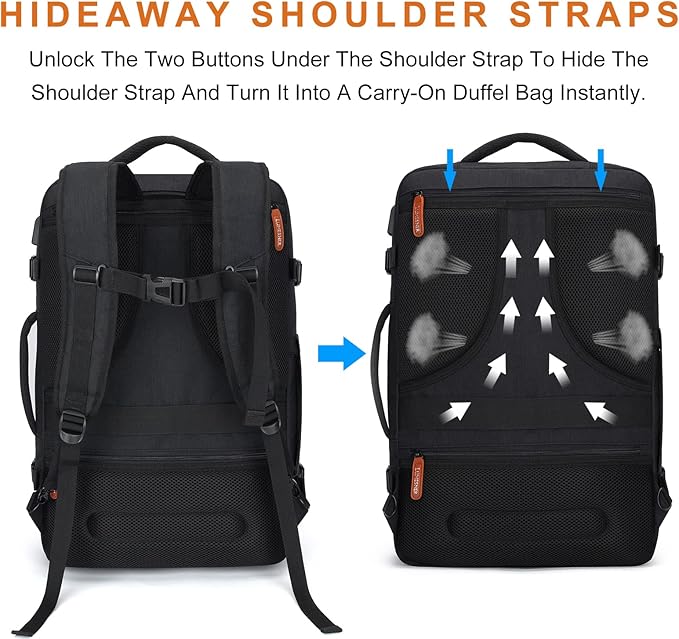 Carry on Travel Backpacks, Extra Large 40L Flight Approved Bag for Men & Women,Expandable Suitcase Backpack With 4 Packing Cubes,Water Resistant Luggage Daypack Business Weekender Bag,Black