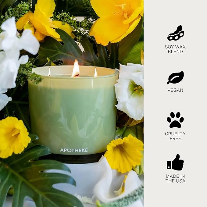 Apotheke 3-Wick Scented Candles for Home, Saffron Vanilla - 26 oz Soy Wax Jar Candle Gift for Women - Long-Lasting Fragrance with Perfume-Grade Essential Oils - Cardamom, Rose, Vanilla & Saffron