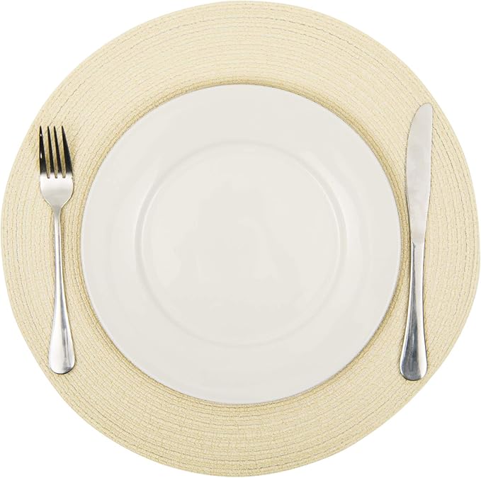 SHACOS Round Braided Placemats Set of 6 Round Table Mats for Dining Tables 15 inch (Cream, 6)