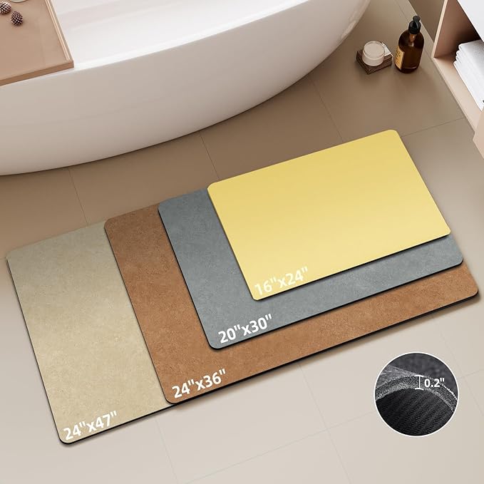 Bathroom Mat Quick Dry, Bathroom Rugs Non Slip Washable Thin Absorbent Bath Mat Fits Under Door Bathroom Floor Mat Perfect for Bath, Shower, or Sink 17"x59" Light Yellow