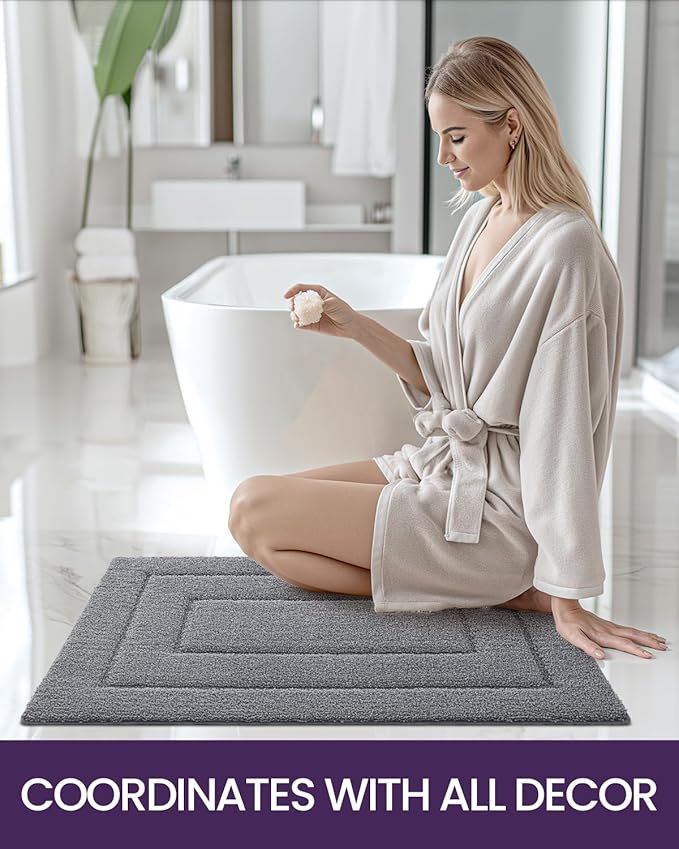 DEXI Bathroom Rug 43x24, Non Slip Washable Bath Mat for Shower Floor, Extra Large Absorbent Soft Bathmat with Rubber Backing, Quick Dry Microfiber Carpet, Grey