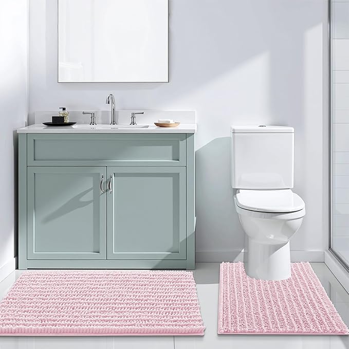 Arotive Luxury Chenille Bathroom Rug Mat, Extra Soft Thick Absorbent Shaggy Bath Rugs, Non-Slip Machine Wash Dry, Plush Bath Mats for Bathroom, Shower and Tub, 34x21, Pink