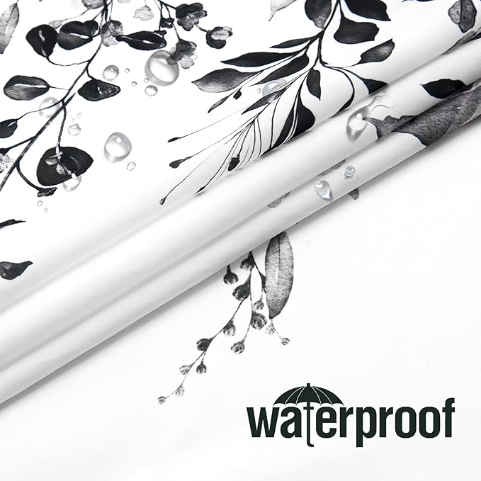 Gibelle Small Stall Shower Curtain 36 x 72, Narrow Black and White Floral Shower Curtain, Watercolor Plant Eucalyptus Leaves Fabric Shower Curtain Set with Hooks