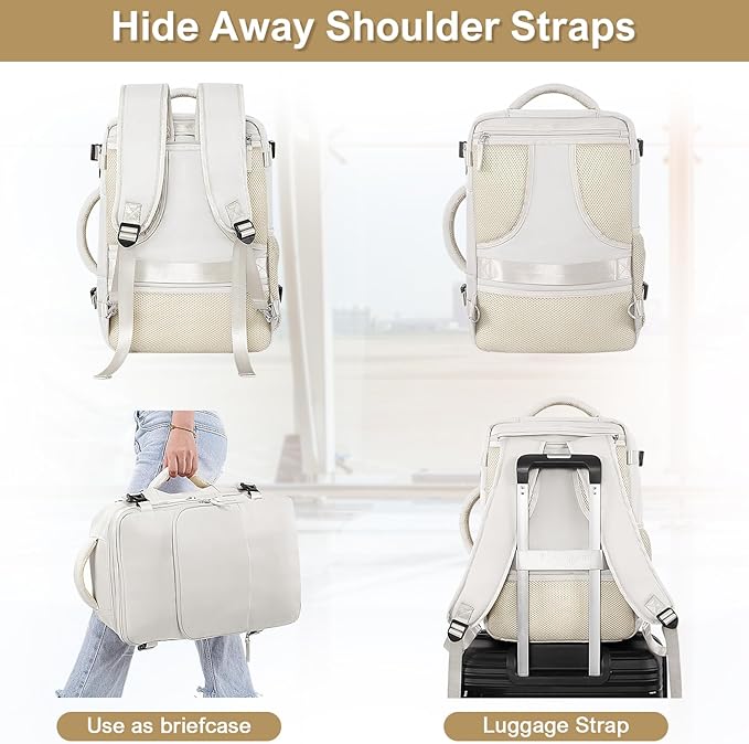 Travel Backpack, Carry on Flight Approved Backpack with Multi-Pockets, TSA Waterproof 17.3inch Laptop Backpack, Personal Item Travel Bag for Men Women, Beige