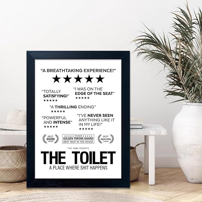 Black and White Wall Art - Bathroom Rules Sign, Framed Toilet Art Decor, Funny Loo Poop Humor Decorations