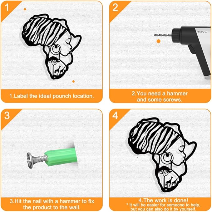 NBEADS Africa Map Metal Wall Art Decor, Matte Style Women Wall Hanging Decor Silhouette Wall Art for Home Garden Hotel Office Wall Festival Decoration Gift, 10.79×11.8 Inch