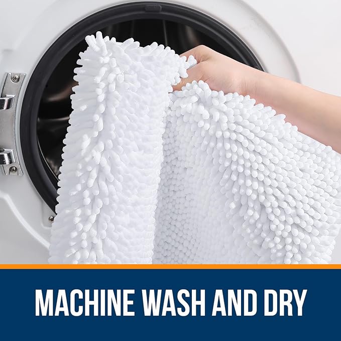 OLANLY Bathroom Rugs 70x46, Extra Soft Absorbent Chenille Bath Rugs, Rubber Backing Quick Dry, Machine Washable Bath Mats for Bathroom Floor, Tub and Shower, Home Decor Accessories, White