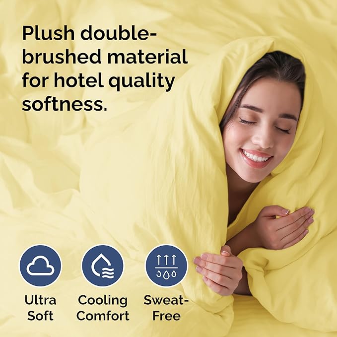 Duvet Cover Full Size Set - Extra Soft Full Size Duvet Cover 80 x 90 with 2 Pillow Shams - Hotel Luxury, Easy Care and Fade Free with Zipper Closures & Ties - Comfy, Breathable Bedding Set (Yellow)