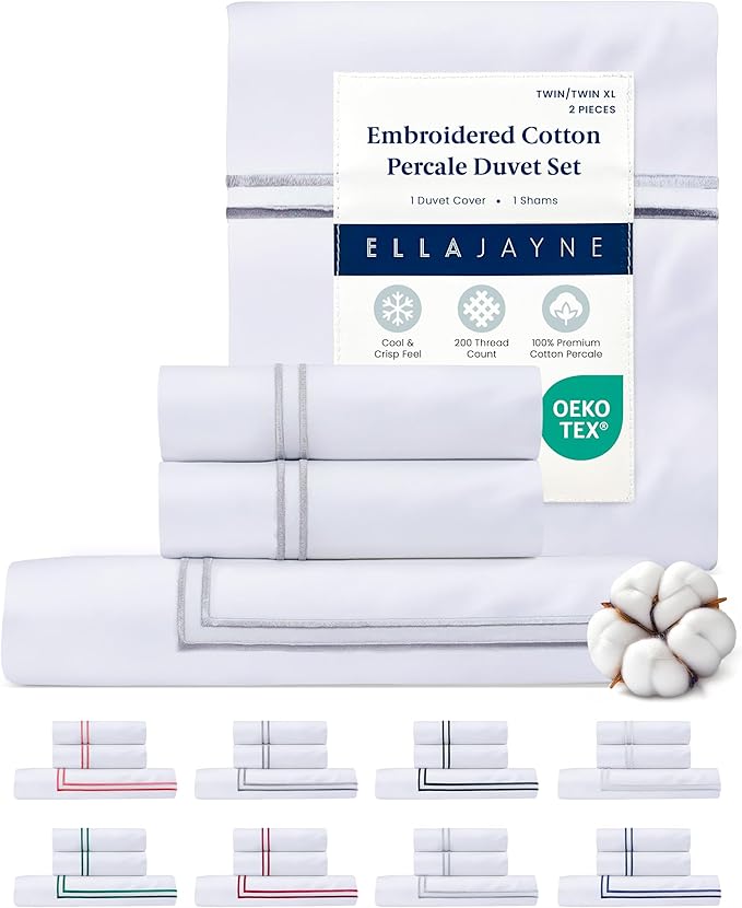 Ella Jayne Twin Duvet Cover (2 Pcs), 100% Cotton Percale, Twin/Twin XL, Soft, Breathable & Lightweight Including Duvet Cover Twin (1 Piece) 68" x 90" Inches with 1 Pillow Shams (Silver Design)