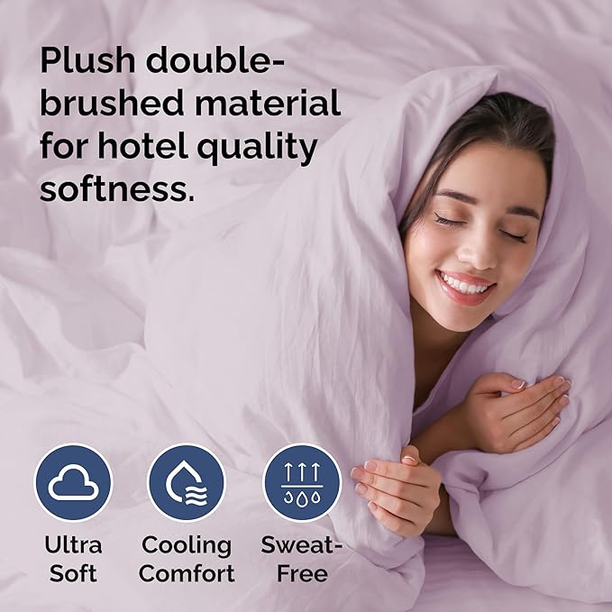 Duvet Cover Queen Size Set - Extra Soft Queen Size Duvet Cover 90 x 90 with 2 Pillow Shams - Hotel Luxury Easy Care and Fade Free w/Zipper Closures & Ties - Breathable Bedding Set (Light Lavender)