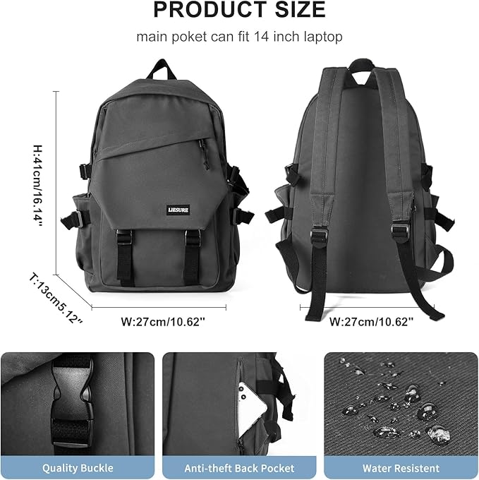 Lightweight School Bag Casual Daypack Laptop Backpack For Men Women Travel Rucksack For High School Middle Bookbag For Girls(Dark grey)