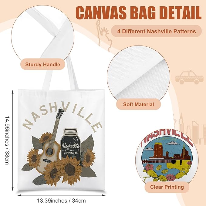 Paterr 4 Pcs City Souvenir Tote Bag-New York Chicago Seattle Los Angeles Boston San Francisco Paris Italy Las Vegas Nashville