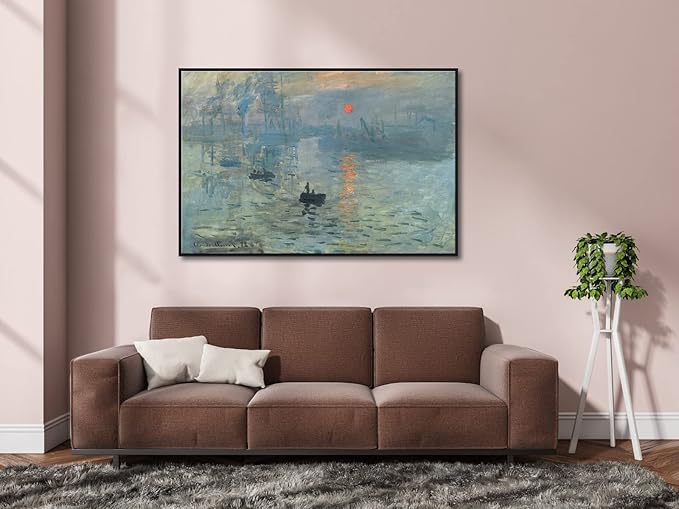 Wieco Art Extra Large Black Framed Art Impression Sunrise of Claude Monet Famous Paintings Reproduction Seascape Artwork Pictures on Canvas Wall Art for Home Decorations Black