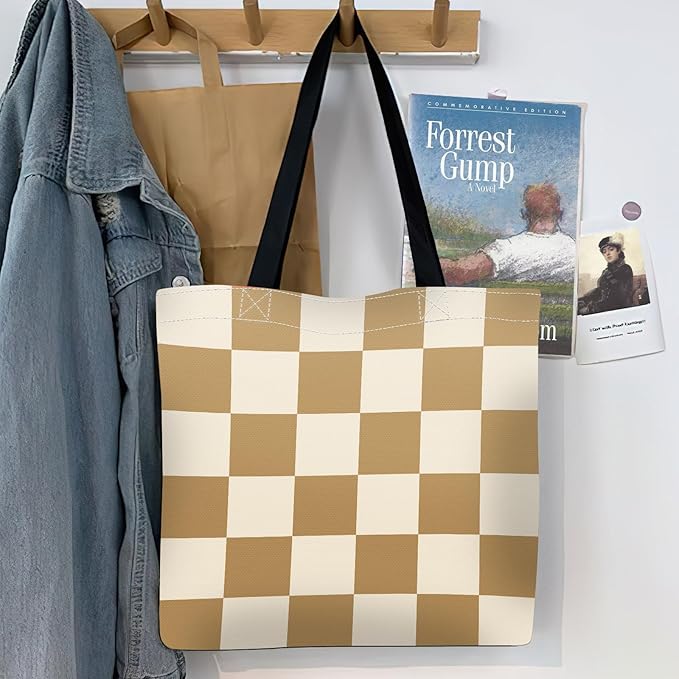 Canvas Tote Bag for Women，Cute Heavy-Duty Shoulder Bag with Zipper Pocket -Travel Tote for Grocery, Gym,Shopping