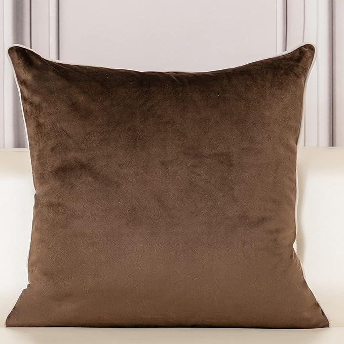 Aeckself European Floral Pillow Cover 20x20 Inch, Luxury Velvet Embroidered Decorative Throw Pillow Cover for Couch Bedroom Living Room, Brown and White