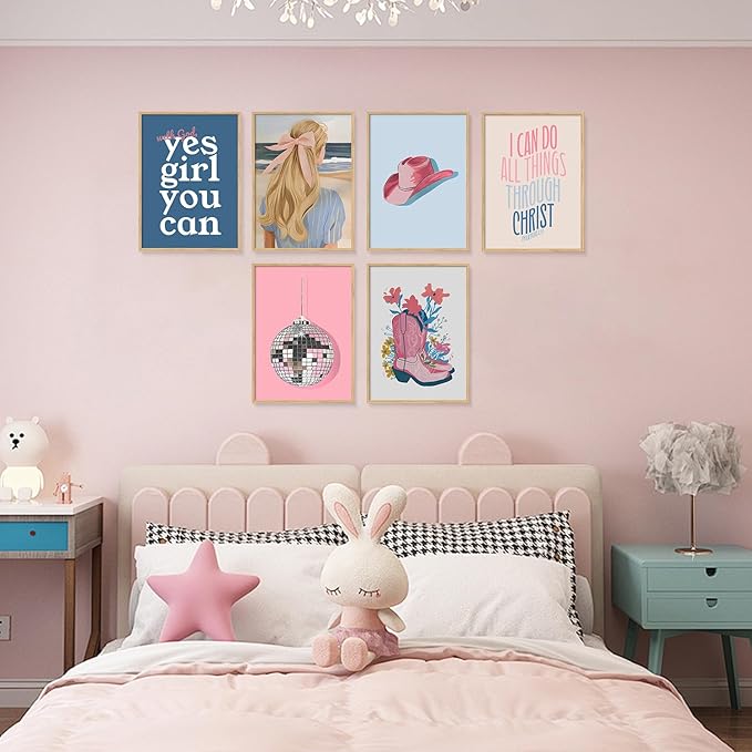6 Pcs Christian Girly Wall Art Coastal Cowgirl Poster Vintage Beachy Canvas Prints Clean Girl Aesthetic Painting Granddaughter Room Decor Preppy Trendy Picture for Dorm 12X16Inch