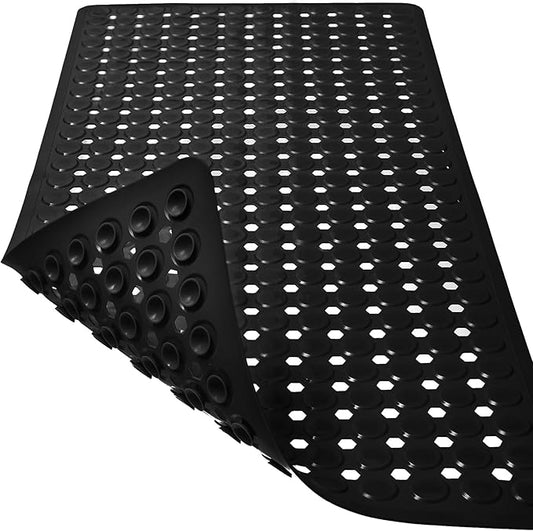 Bath Mat for Tub & Shower, Non Slip Soft Bathmat with Suction Cups & Drain Holes, Machine Washable Bathtub Floor Liner Mats for Bathroom, 35x16 Inch, Black