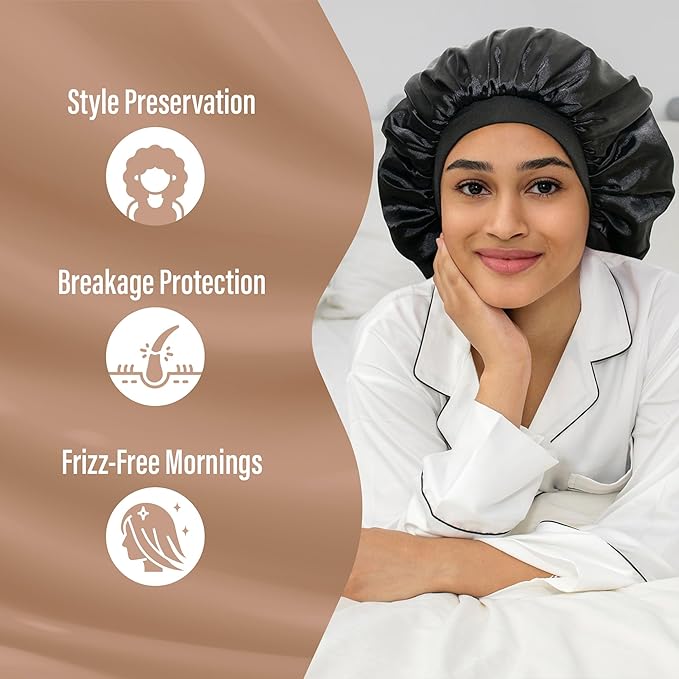Satin Bonnet Adjustable Sleeping Silk Bonnet Black Women Men Double Layer Satin Silk Sleep Cap Hair Wrap Large Curly Hair
