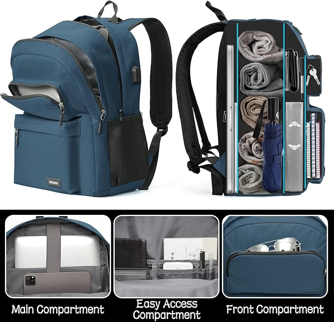 Backpack for School Teen Boys and Girls, Carry-on Lightweight Casual Bookbag with USB Charging Port Fit 15.6 Inch Notebook, Blue