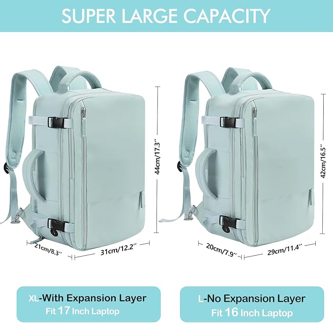 Beraliy Travel Backpack for Women, Airline Approved Bag, 16 inch Laptop Waterproof Hiking Backpack, Casual College Daypack, Weekender Bag, Mint Green