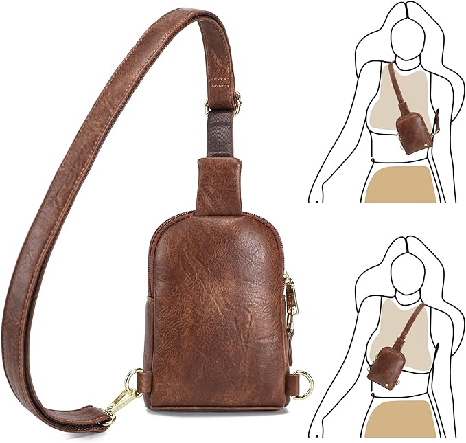 INICAT Travel Small Sling Bag Leather Crossbody Bags for Women Fanny Packs Cross Body Bag for Woman Cross Body Purses