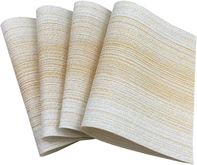 Placemat,Blending Color Durable Woven Vinyl Placemat Washable Heat-Resistant Anti-Skid Kitchen Dining Table Mats (Set of 4, Yellow with White)