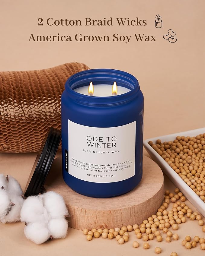 M&SENSE Ode to Winter - Lavender Sandalwood Strong Scented Candle, 19.4oz 110 Hour Clean Non Toxic Long Lasting Organic Natural Soy Wax Winter Candle Gifts for Bedroom Bathroom Home Decor