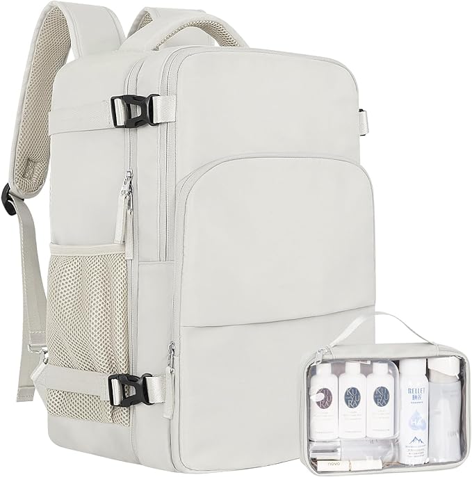 Travel Backpack, Carry on Flight Approved Backpack with Multi-Pockets, TSA Waterproof 17.3inch Laptop Backpack, Personal Item Travel Bag for Men Women, Beige