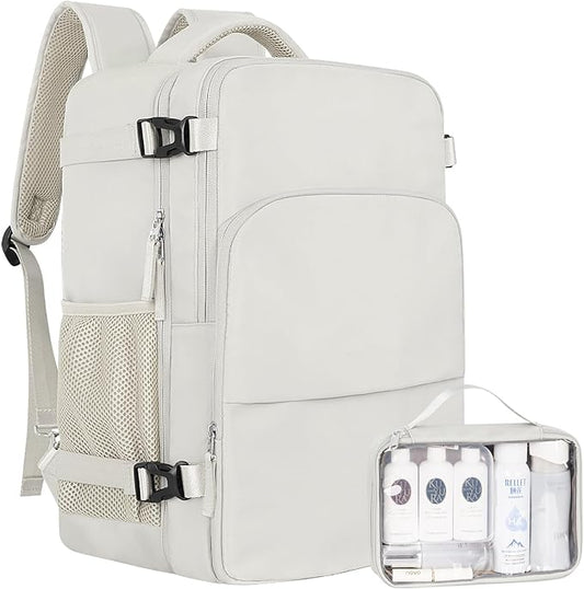 Travel Backpack, Carry on Flight Approved Backpack with Multi-Pockets, TSA Waterproof 17.3inch Laptop Backpack, Personal Item Travel Bag for Men Women, Beige