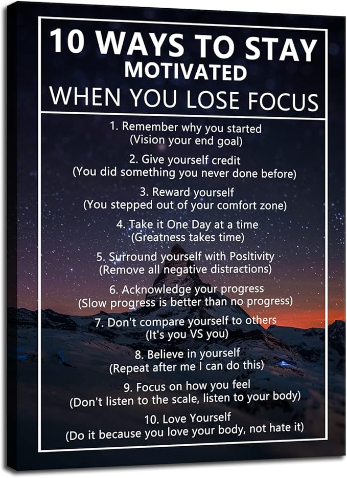 Inspirational Canvas Painting Wall Art for Office 10 Ways to Stay Motivated When You Lose Focus Motivational Wall Art Life Growth Poster Framed Artwork Prints Picture for Living Room [30''Wx 40''H]