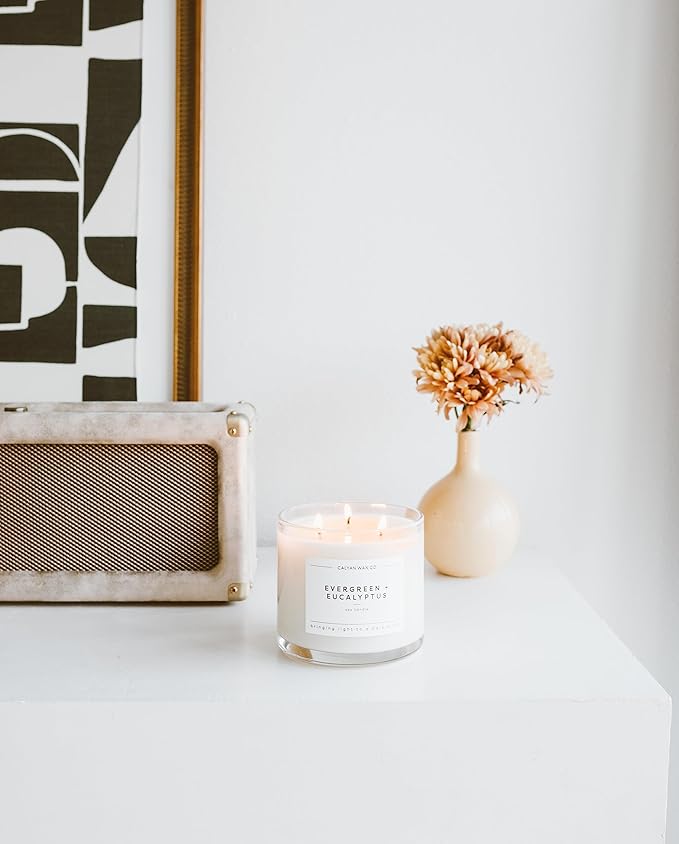 Calyan Wax Co. 3 Wick Candle, Evergreen + Eucalyptus Scented Candle, 43 Hour Burn Time, 3 Wick Soy Candles, Non Toxic & Vegan Soy Wax, Glass Jar Scented Candles, 14.9oz