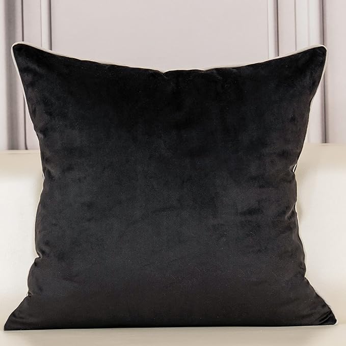 Aeckself European Floral Pillow Cover 20x20 Inch, Luxury Velvet Embroidered Decorative Throw Pillow Cover for Couch Bedroom Living Room, Black and White