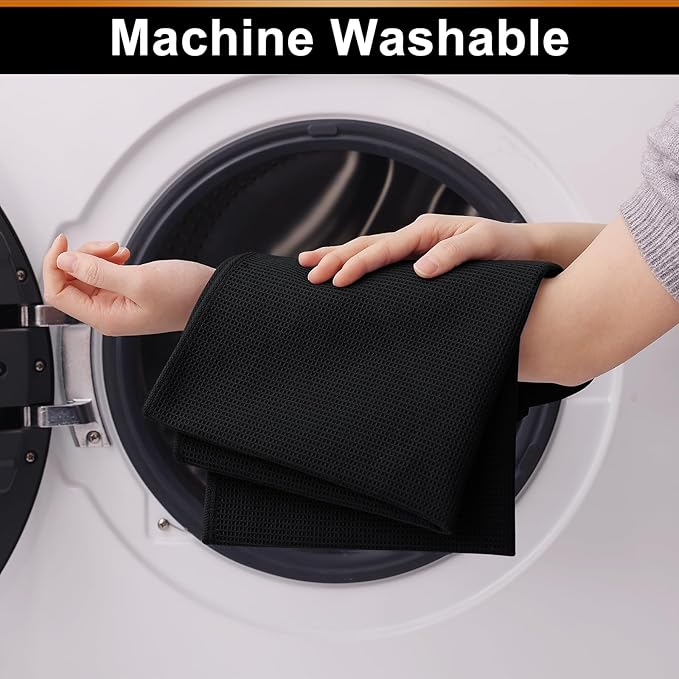 Homaxy 100% Cotton Waffle Weave Kitchen Towels - 4 Pack Soft and Absorbent Dish Towels - 16 x 26 Inches Quick Dry Hand Towels - Black